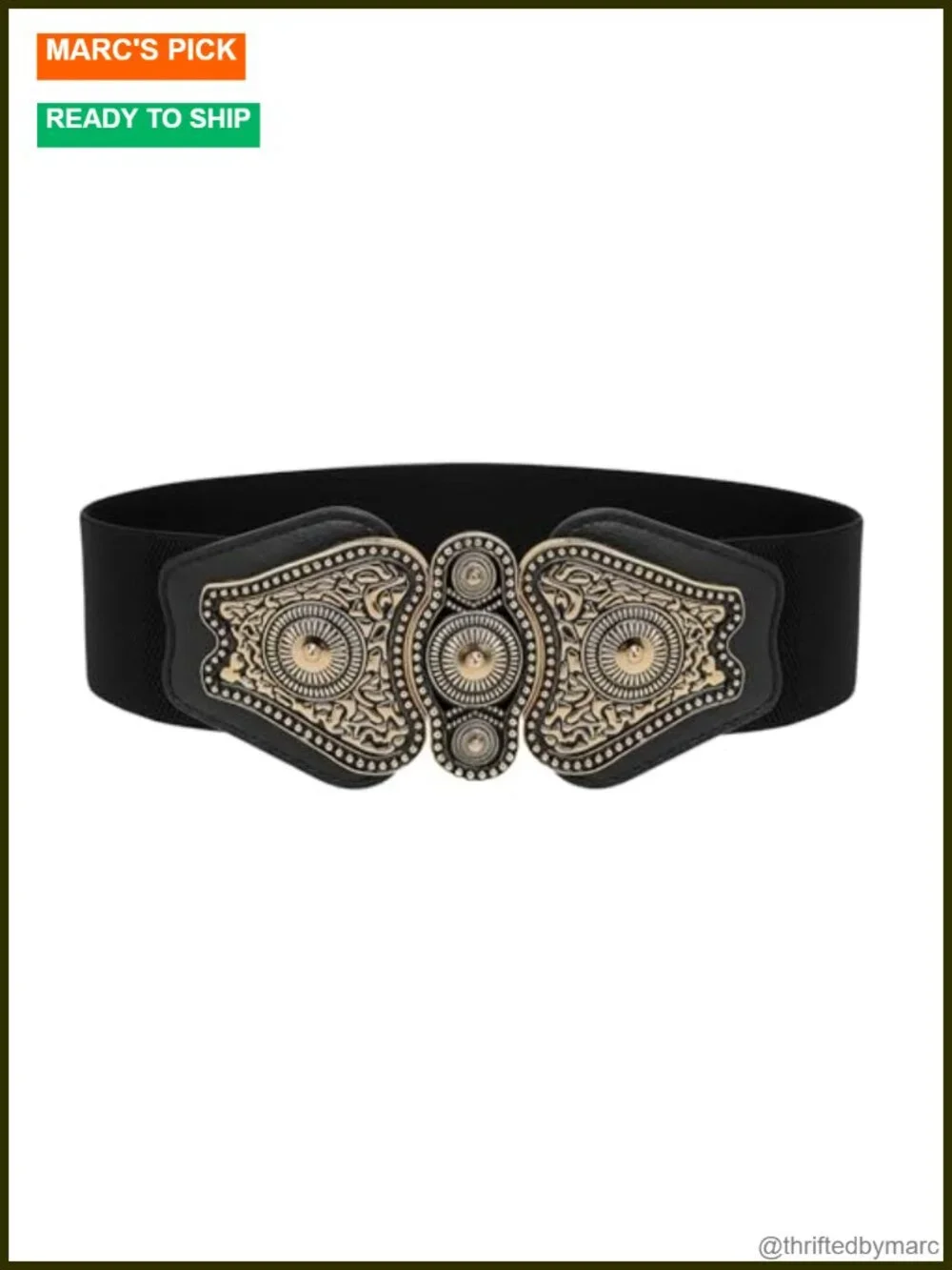 Wide Elastic Stretch Vintage Antique Retro Buckle Belt Faux Leather